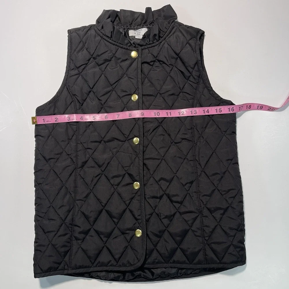 Crown And Ivy Girls Quilted Puffer Vest Black Large Ruffled Collar